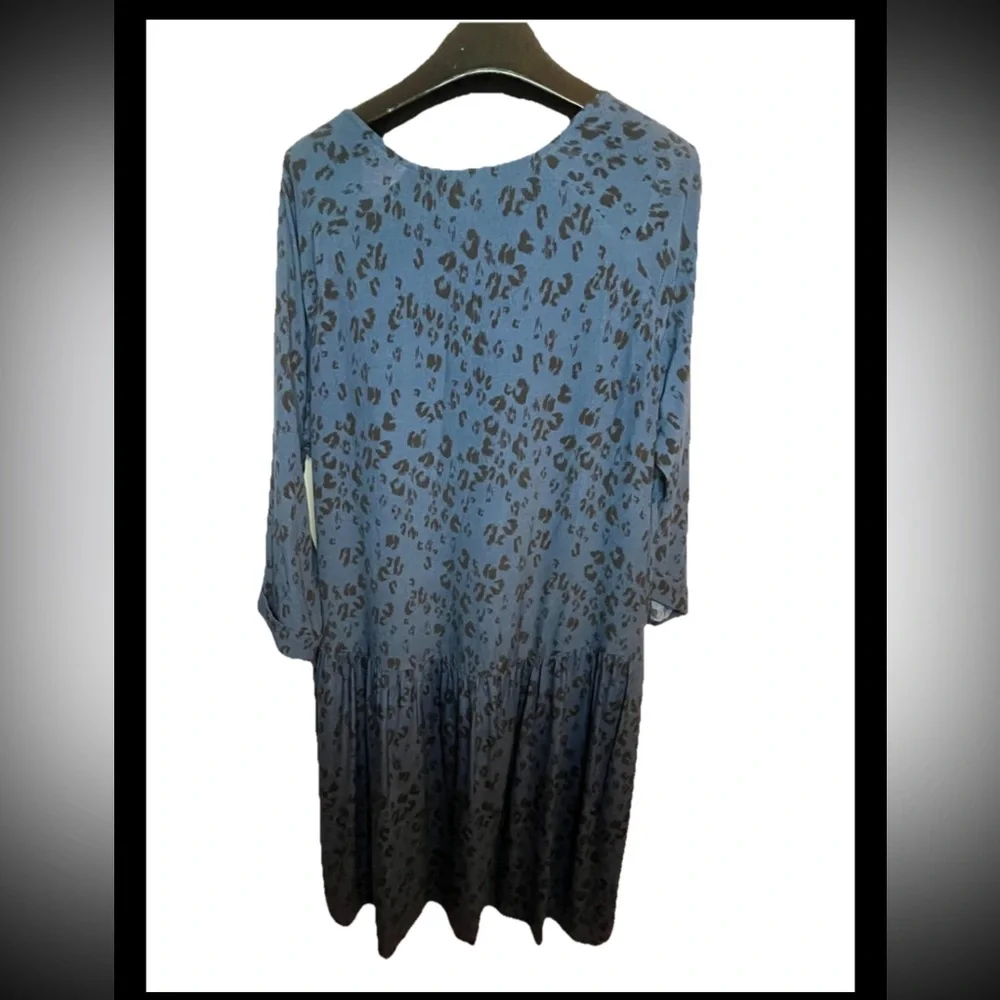Garnet Hill Women’s Blue Cheetah Animal Print Boho babydoll Dress size 14 - Picture 3 of 8